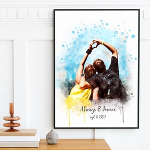 anniversary gift for couple, Gift for him, watercolor couple portrait, couple portrait painting, personalized couple portrait on canvas, art