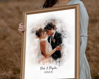 personalized wedding anniversary gift from photo, couple Illustration, anniversary gift for husband couple portrait painting 5th anniversary