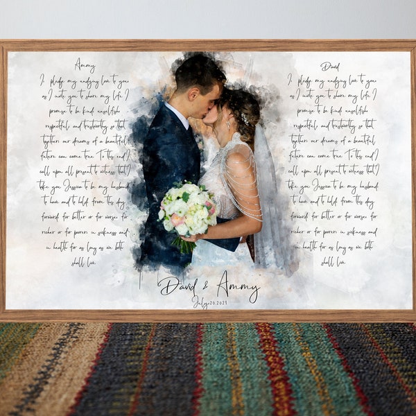 wedding vows custom art, art gift for wedding vows, wedding vows canvas art, customized wedding vows wall art, wedding vows anniversary gift