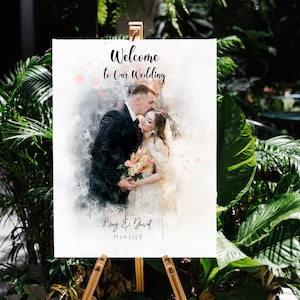 Sinal de casamento em tela, sinal de boas-vindas em aquarela, sinal de casamento, decoração, design, entrada de casamento, foto, pendurado, moldura de sinal de casamento