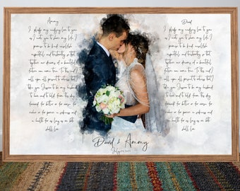 wedding vows custom art, art gift for wedding vows, wedding vows canvas art, customized wedding vows wall art, wedding vows anniversary gift