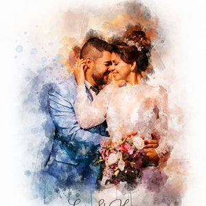 写真からのカスタムアートプリント、結婚記念日の婚約のためのカップルの肖像画ギフト、写真からの水彩画の肖像画、彼女へのギフト