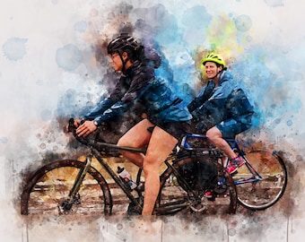 Lady Mountainbiker Fahrrad Aquarell Druck Fahrrad Wand Kunst druckbare Blumen Fahrrad Aquarell Fahrrad Dekor blau Fahrrad Kunstdruck