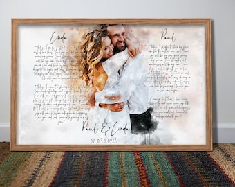 Watercolor Couple Portrait and Vows framed canvas art, Custom Wedding vows print, Wedding Vow Art, vow gift for husband, vow gift for wife