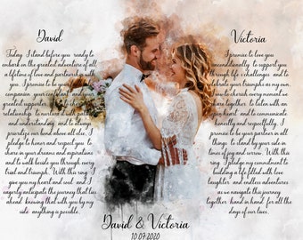 Watercolor Couple Portrait and Vows framed canvas art, Custom Wedding vows print, Wedding Vow Art, Vow renewal, vow art print, creative vow