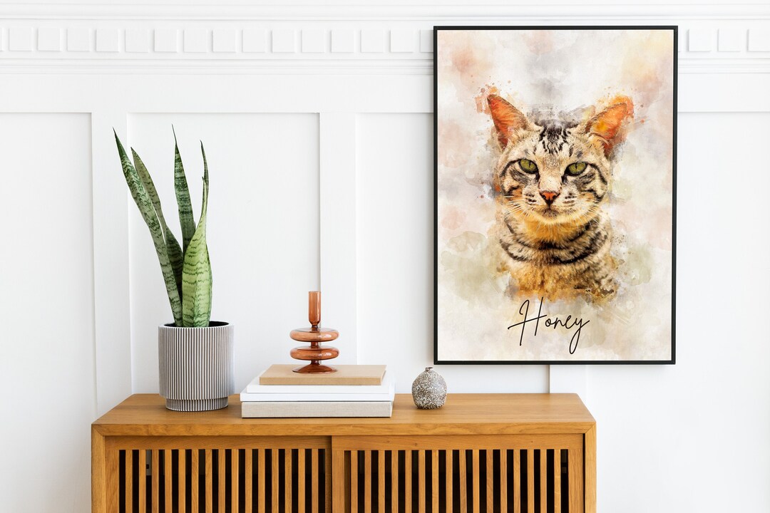 Watercolor Pet Portrait Painting From Photo, Pet Loss Gift, Custom Cat ...