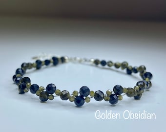 Goldener Obsidian Armband, Armband für Frauen, Minimalistisches Design
