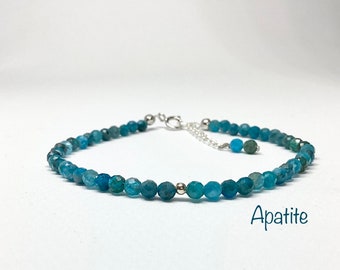 Apatite Bracelet: Dainty Faceted Gemstone, Sterling Silver Boho Jewelry