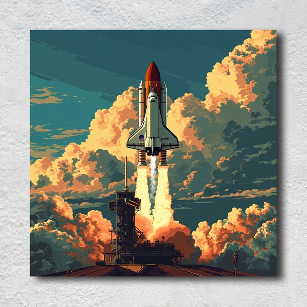 NASA Space Shuttle pixel art poster print digital art perfect gift for aircraft fans iconic aircraft print spacecraft spaceship