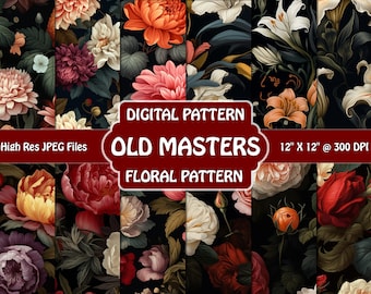 Old master painters seamless pattern, digital paper, floral pattern, flower graphics, old masters wallpaper, Dutch old master painters
