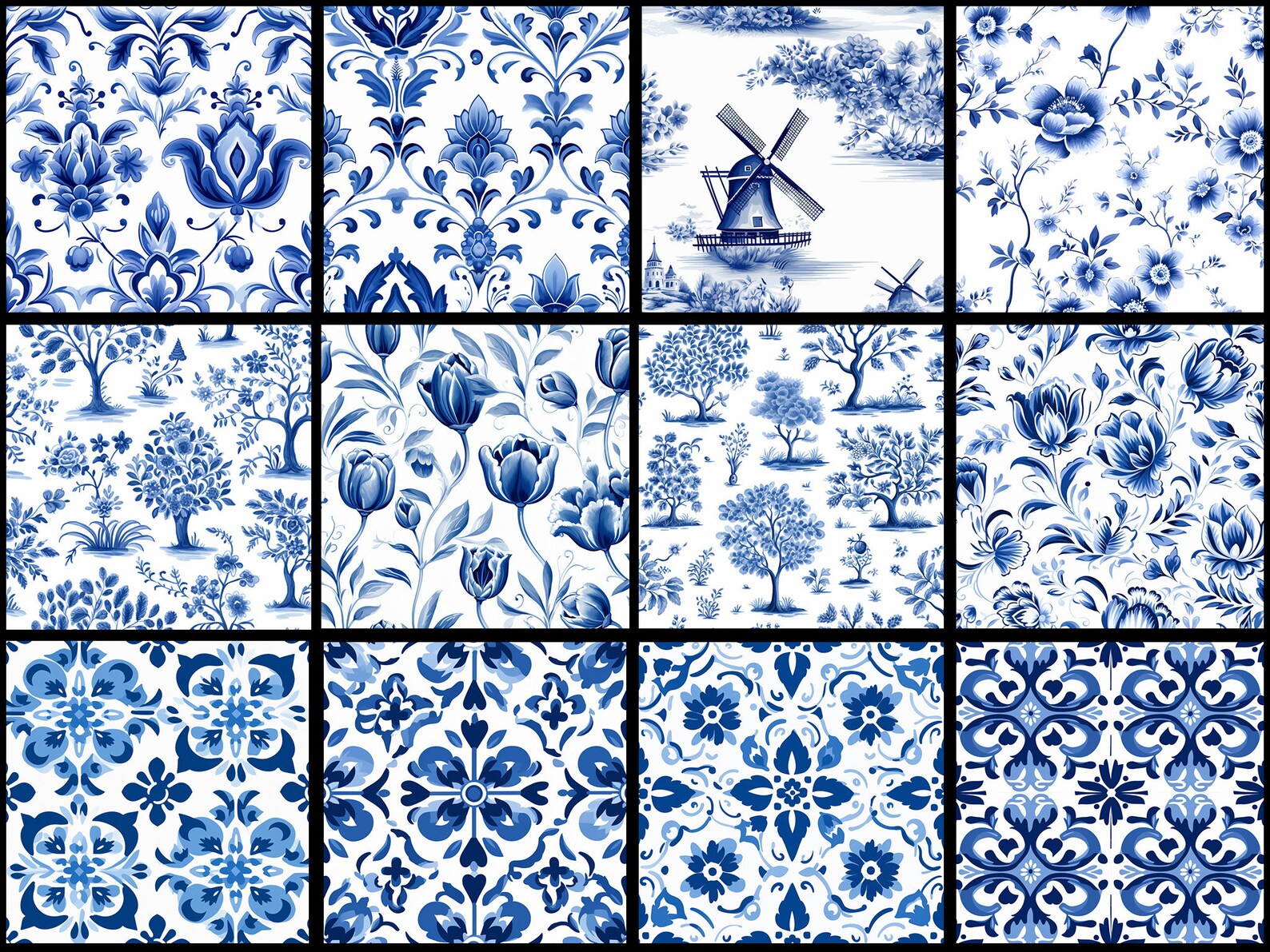 Delft Blue Digital Paper Delft Blue Seamless Pattern Delft Etsy