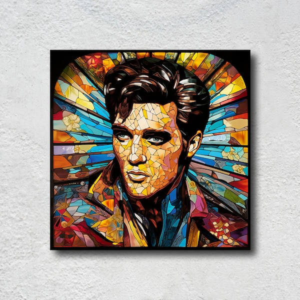 Elvis Presley digital art pop star icon high quality poster print colorful stained glass