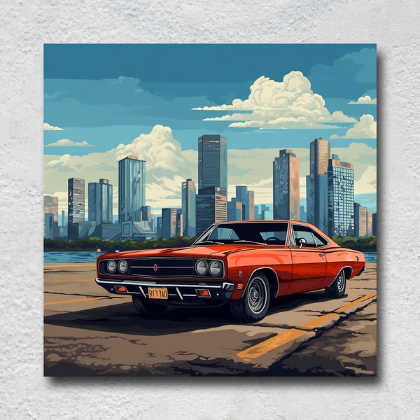 Dodge Charger 1966 poster print pixel art classic car poster iconic car print
