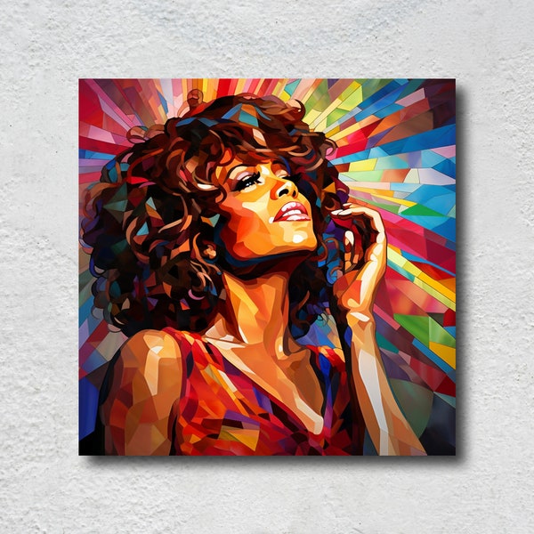 Whitney Houston digital art pop star icon high quality poster print colorful stained glass