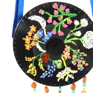 Hand Painted Vinyl Single Bag Vinyl Record Bag Wild Flowers Flower Garden Design Retro Bag Rainbow Colors image 4