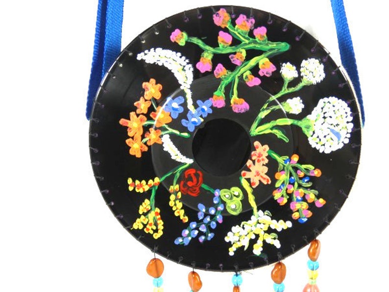 Hand Painted Vinyl Single Bag Vinyl Record Bag Wild Flowers Flower Garden Design Retro Bag Rainbow Colors image 4