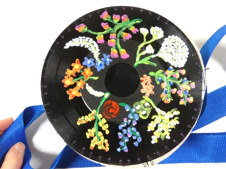 Hand Painted Vinyl Single Bag Vinyl Record Bag Wild Flowers Flower Garden Design Retro Bag Rainbow Colors image 8