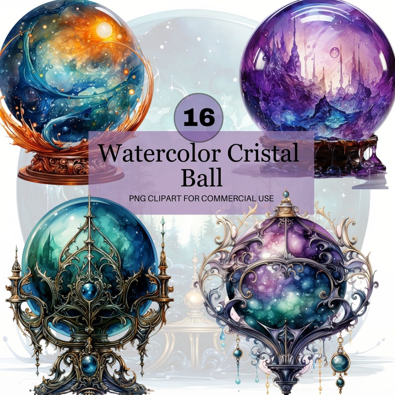 Watercolor Floral Crystal Ball Art Crystal Ball Clip Art Etsy