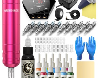 Tattoo Kit, Wormhole Tattoo Machine Kit Tattoo Gun Kit Cartridge Needles Tattoo Pen Kit Rotary Tattoo Machine Pen Kit Tattoo Kit Tattoo