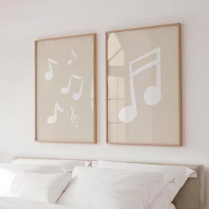 Beige Music Notes Poster Duo Set, Music Education Wall Art, Music Classroom & Piano Room Decor, Minimalist Home Decoration for Musicians
