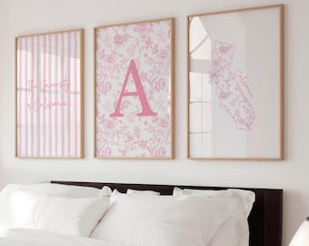 Personalized Pink Dorm Art Set: Custom College Posters (Digital Download)