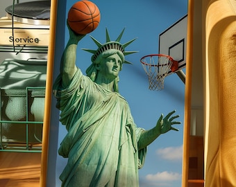 Statue of Liberty Basketball Art Print: Funny NYC Sports Decor (Digital Download)