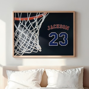 Custom Basketball Jersey Number & Name Poster, Personalized Sports Wall Art Basketball Hoop Print, Unique Gift for Son or Player