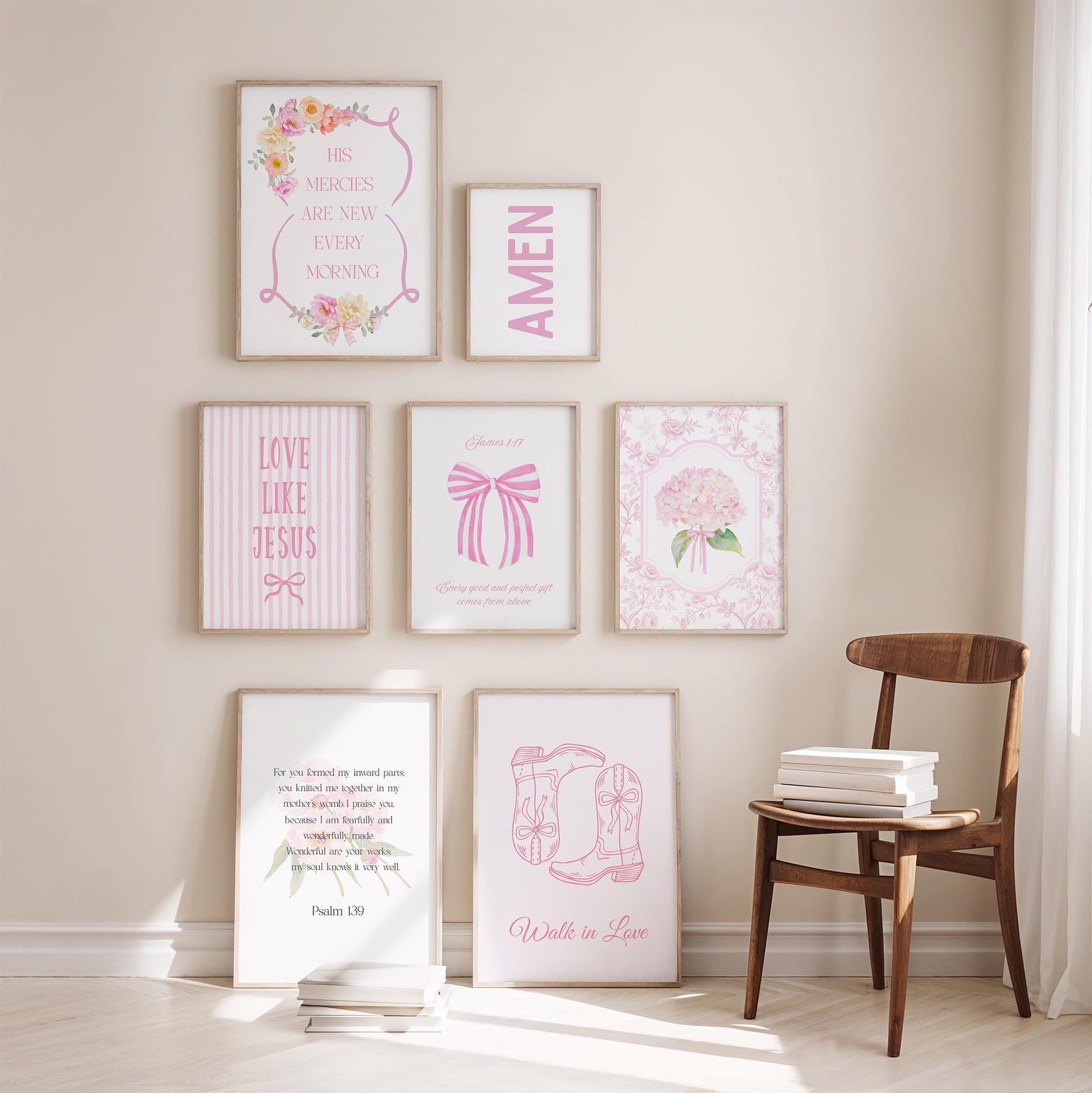 Pink Christian Wall Art Set: Bible Verse Posters, Coquette Decor ...