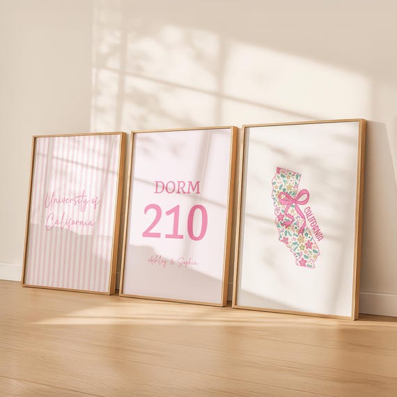 Personalized College Dorm Poster Set: Custom State Map, Roommate Names (Digital Download)