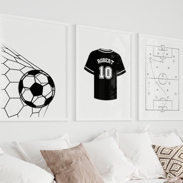 Impressions personnalisées de football, maillot de football avec nom personnalisé, décoration de chambre de garçons, art mural pour tout-petits, ballon de football, art mural imprimable football chambre d'enfant