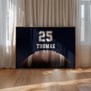 Personalized Football Poster, Custom Name & Jersey Number Wall Art Boys Room Decor, Sports Gift Kids Printable Football Art Digital Download