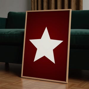 Maroon Red Star Print: Minimalist Modern Wall Art (Digital Download)