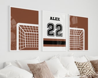 Personalized Any Color Set of 3 Football Prints, Custom Name Soccer Jersey, Boys Room Decor, Soccer Ball, Printable Soccer Lover Wall Art