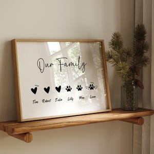 Personalised Family Print,  Present for Family, Cat Dog Paw Family Poster, Customised Our Family Hearts Print, Gİft for Family