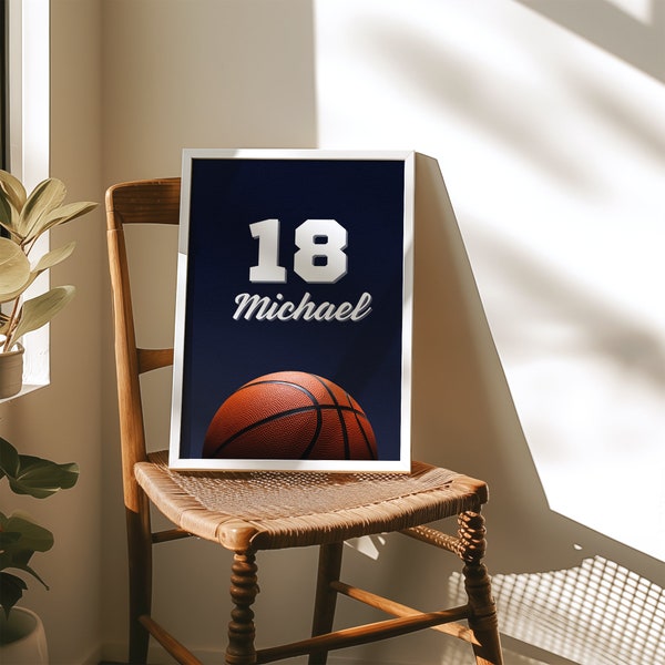 Personalized Basketball Poster, Basketball Digital Wall Art Print, Custom Name Number Basketball Gift for Boyfriend, Son, Custom Name Poster