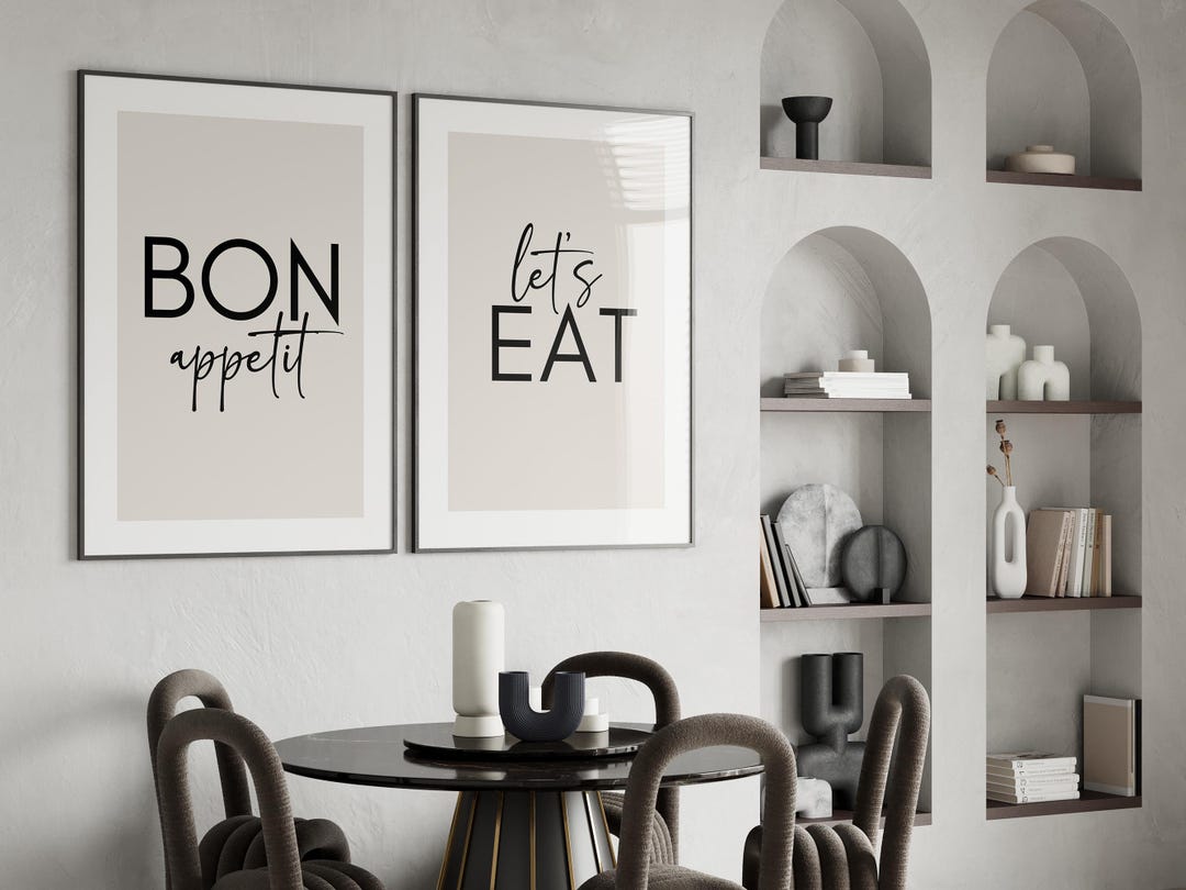 set of 2 bon appetit prints, retro cooking prints,... Bon Appetit Let's Eat Prints: Minimalist Kitchen Wall Art (digital ...