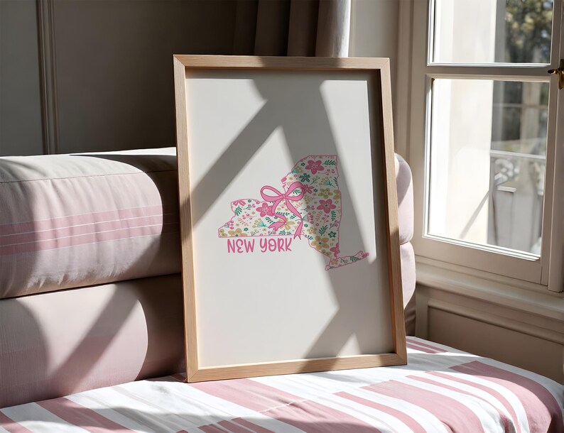 Balance your relaxing safe haven vibe by styling our cozy reading nook wall art with this custom pink preppy gallery wall set digital download. This aesthetic room decor strategy blends a warm minimalist illustration with this personalized university and floral state map poster. Perfectly capturing the slow living and coastal granddaughter interior design trends, this printable gallery wall offers grounded optimism. Deliver massive emotional utility and a chic ambiance to your teen bedroom.