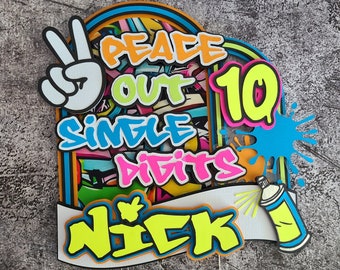 Graffiti Cake Topper Glow in the Dark Cake Topper Neon Cake Topper Peace Out Single Digits