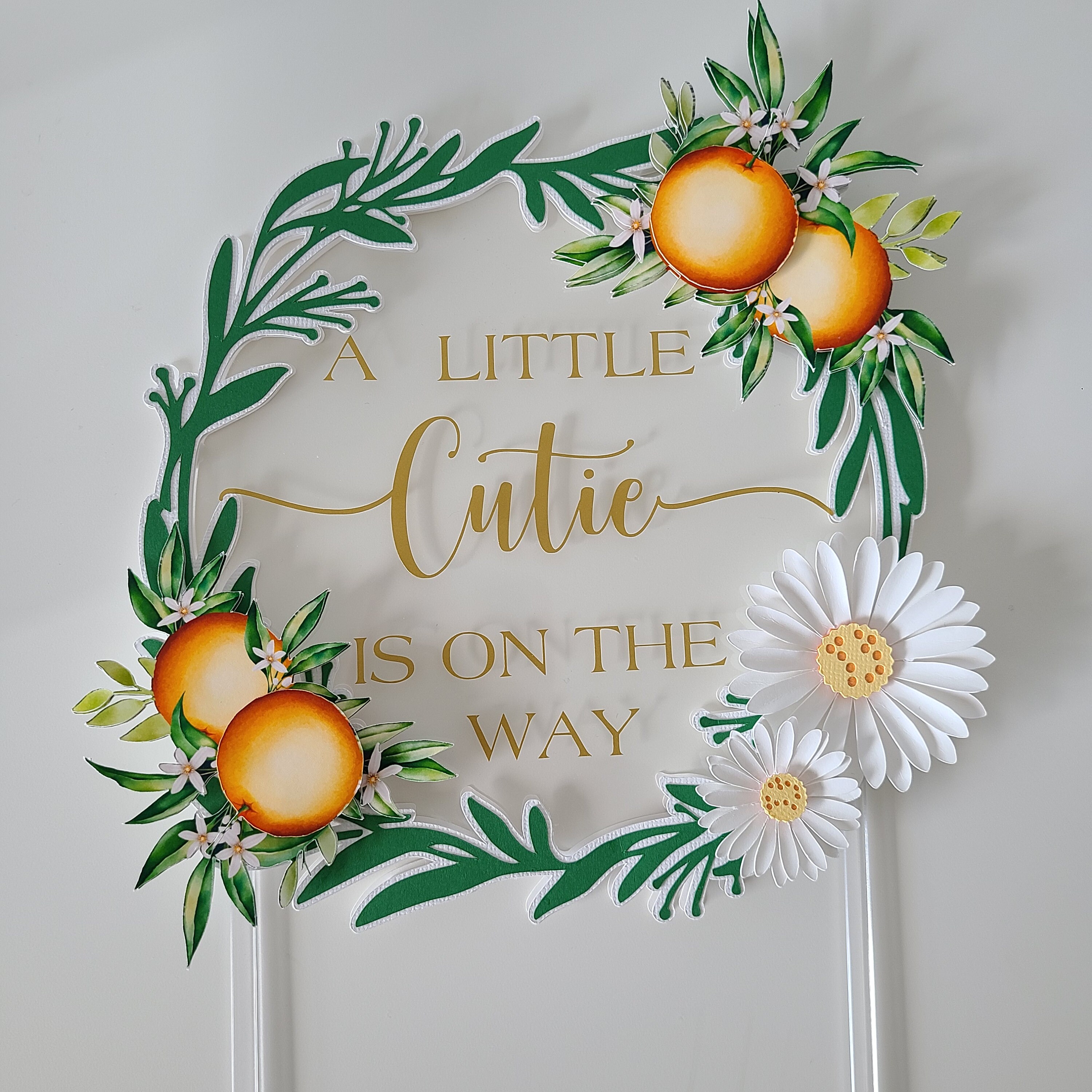 "A Little Cutie Is On The Way" Wall Decal - Orange Baby Shower & Gender Reveal Party Decor