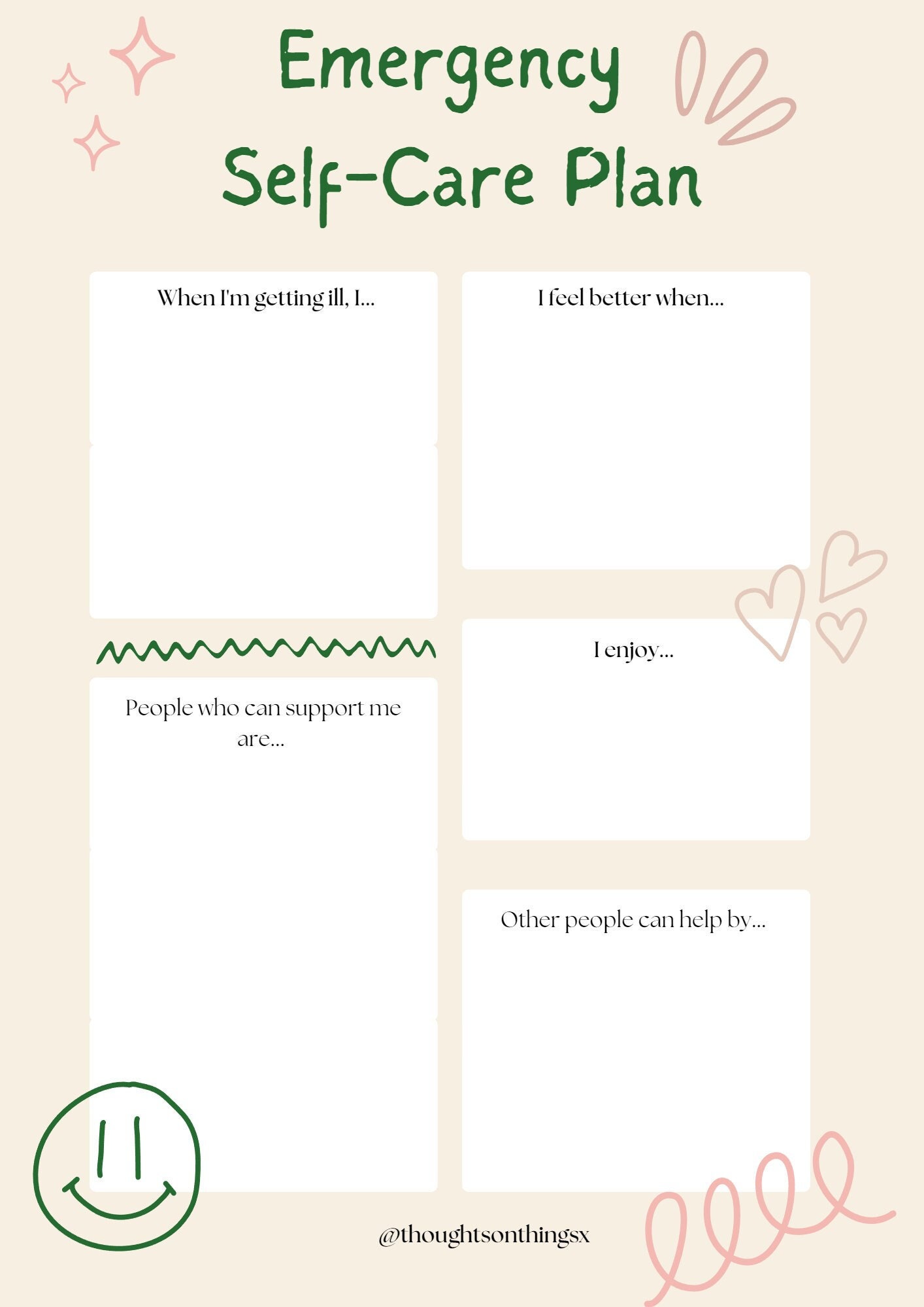 Emergency Self care Plan 3 Etsy