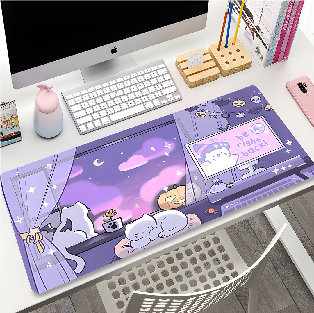 Cats Desk Mat Lofi Mouse Pad Anime Desk Pad LED Aesthetic Etsy