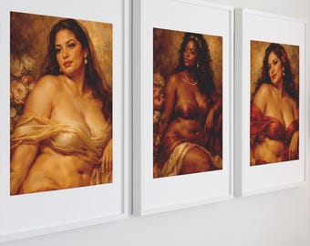 Conjunto de Arte de Parede Renascentista Rubenesca, Impressões de Retratos de Mulheres Curvilíneas (Download Digital)