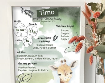 Milestone board, birth board, 1st, 2nd, 3rd, 4th, 5th, 6th, 7th, 8th, 9th, birthday, birth poster, birth dates, jungle, safari, giraffe