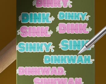 dink sink dinkwad sinkwad dinky sinky stickers - quirky stickers pack of 2