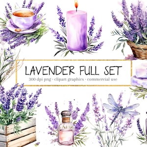 Watercolor Lavender Clipart, Lavender Clip Art, Floral Wedding PNG Format, Botanical Clipart, Clip Art and Image Files, For Commercial Use