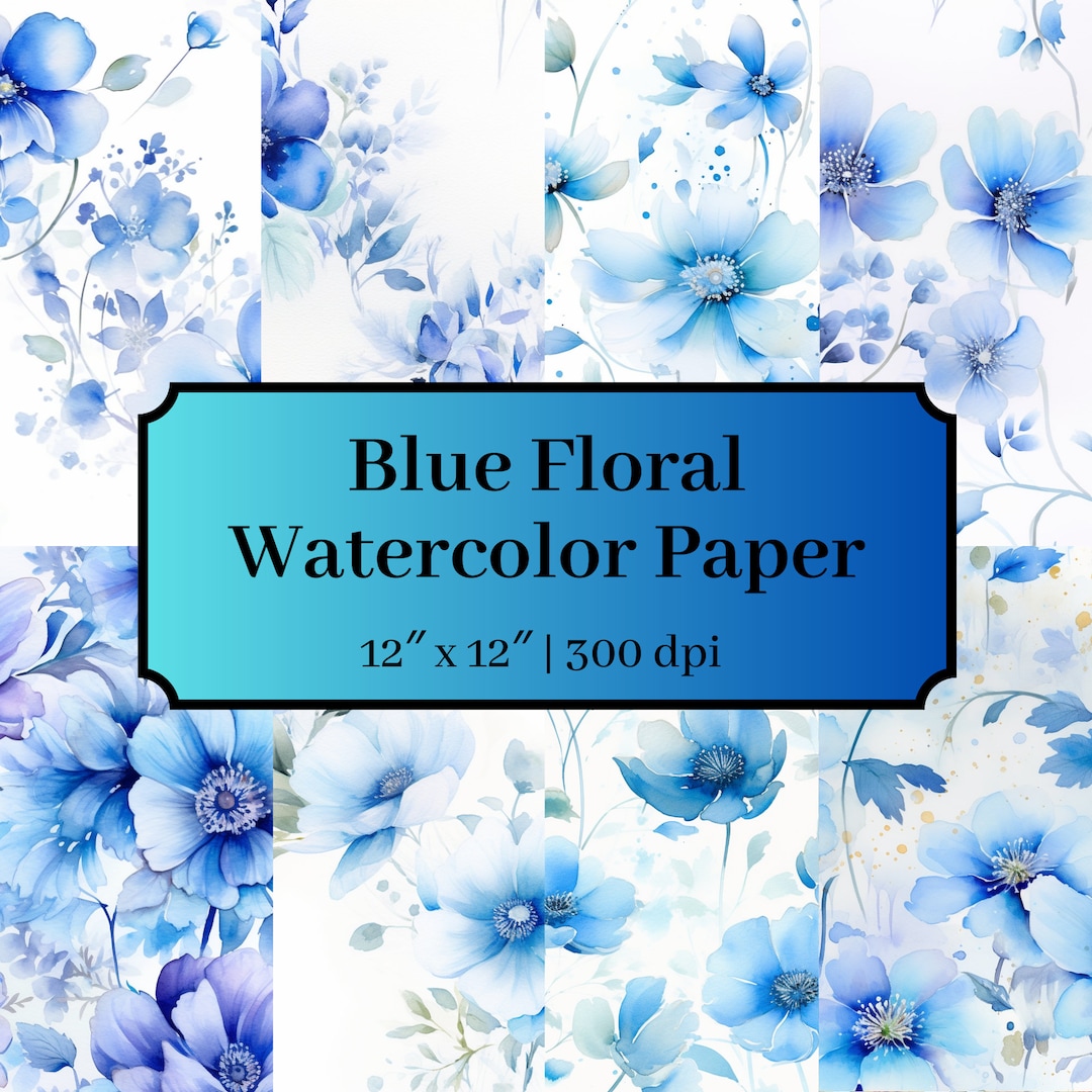 8 Blue Watercolor Floral Digital Paper Flowers Seamless - Etsy