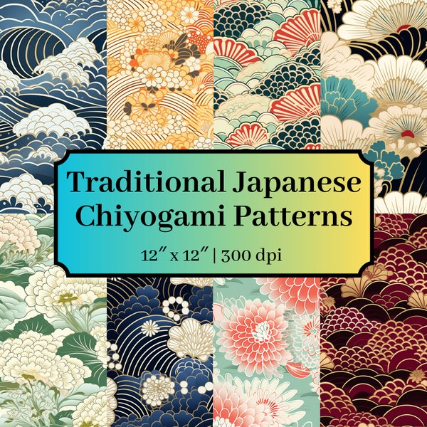 8 Traditionelle Japanische Chiyogami Muster | Chiyogami Papier | Nahtlose Muster | Digitales Papier | Digitale Kunst | Japanische Kunst
