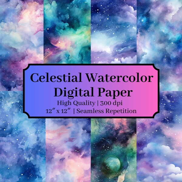 8 Celestial Watercolor Digital Paper Styles| Night Sky Paper | Seamless Patterns | Digital Paper | Digital Art | Galaxy Art