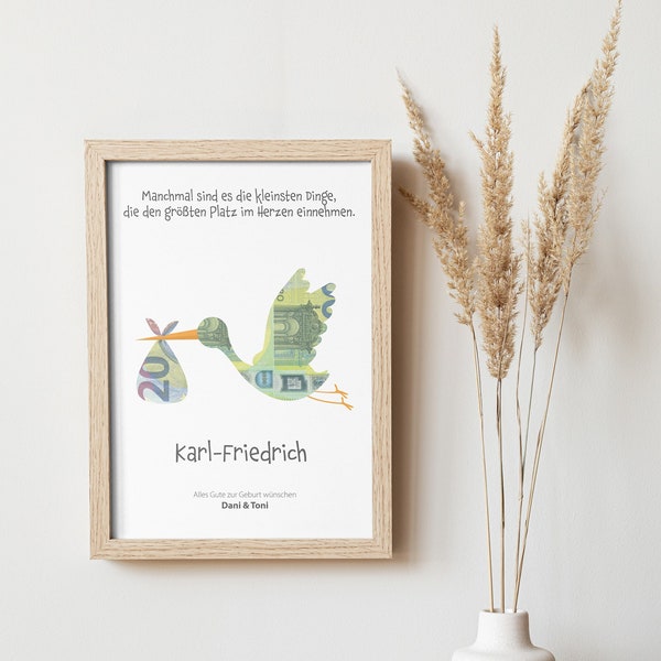 Creative monetary gifts for birth: Unique print for newborns and parents - personal memories with a special flair, portrait format