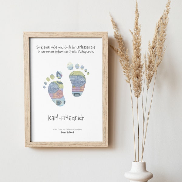 Creative monetary gifts for birth: Unique print for newborns and parents - personal memories with a special flair, portrait format